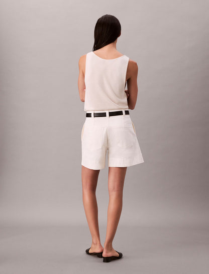 Cotton Stretch Twill Pleated Bermuda Shorts - Calvin Klein Women