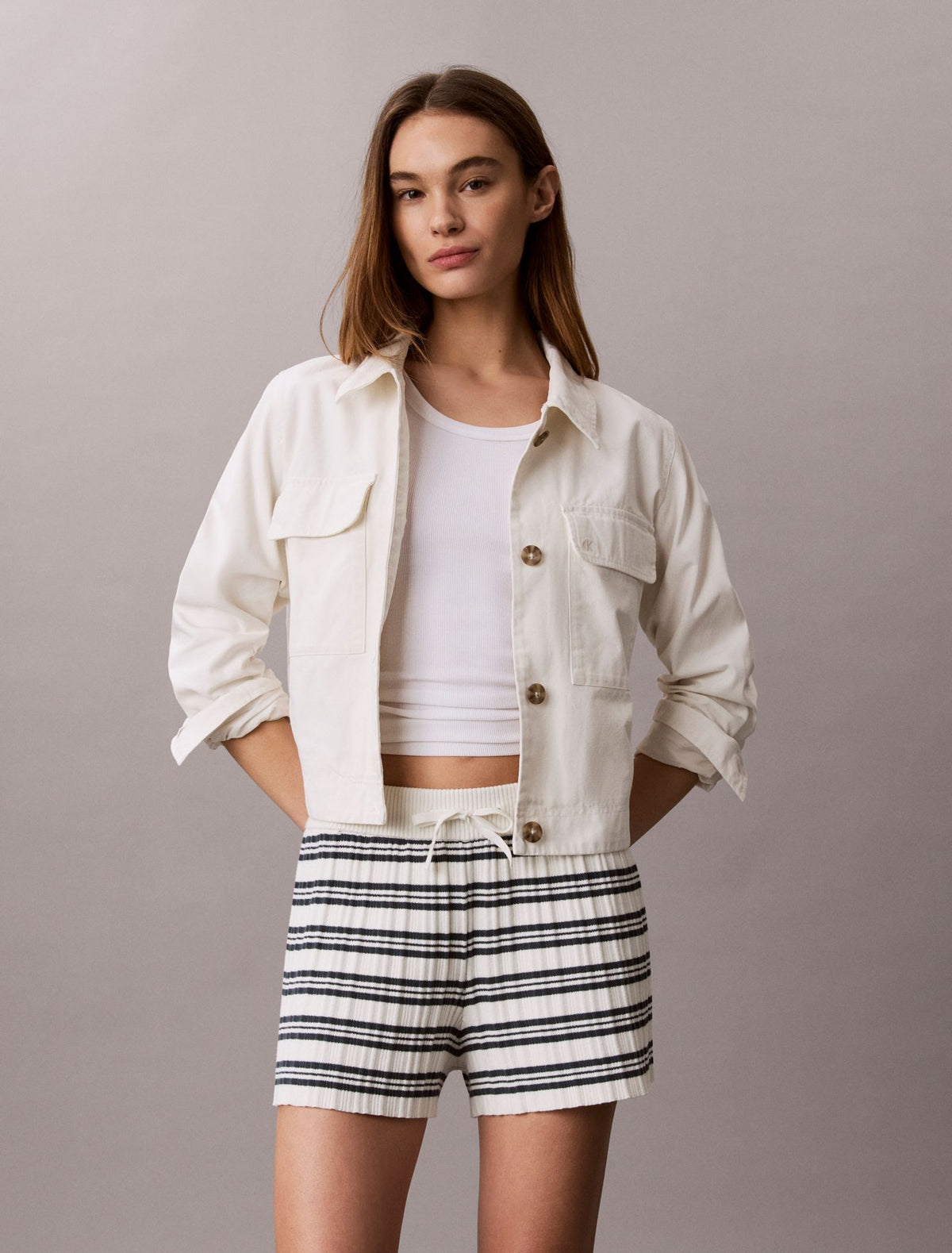Stripe Rib Pull-On Shorts - Calvin Klein Women