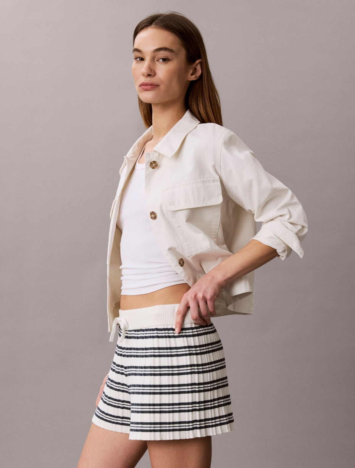 Stripe Rib Pull-On Shorts - Calvin Klein Women
