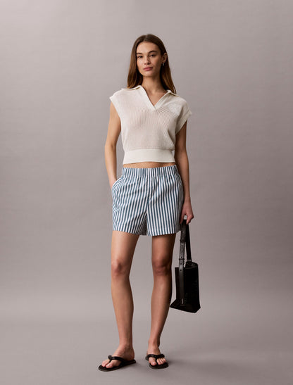 Cotton Poplin Stripe Shorts - Calvin Klein Women