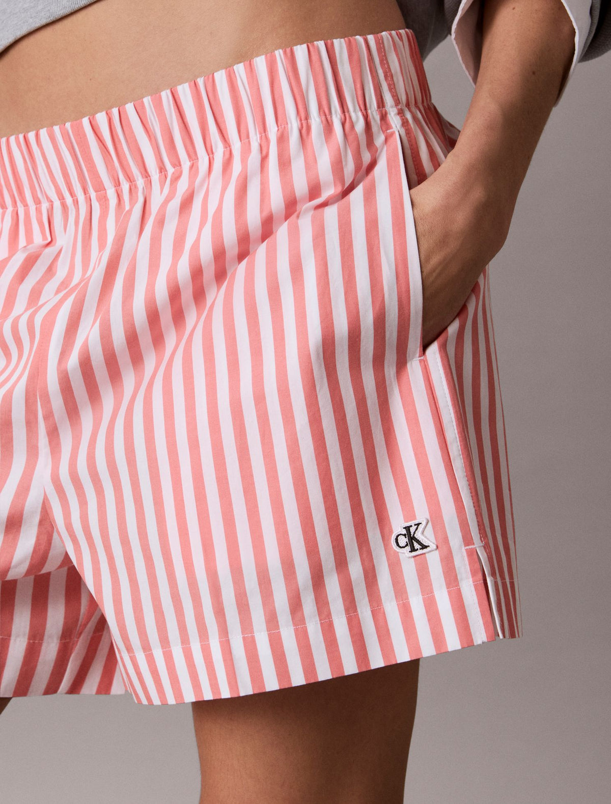 Cotton Poplin Stripe Shorts - Calvin Klein Women