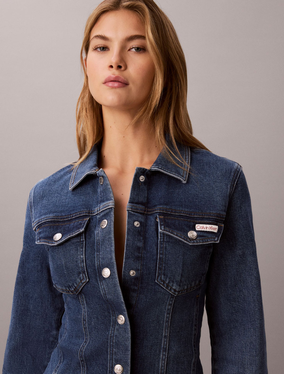 Denim Trucker Long Sleeve Mini Dress - Calvin Klein Women