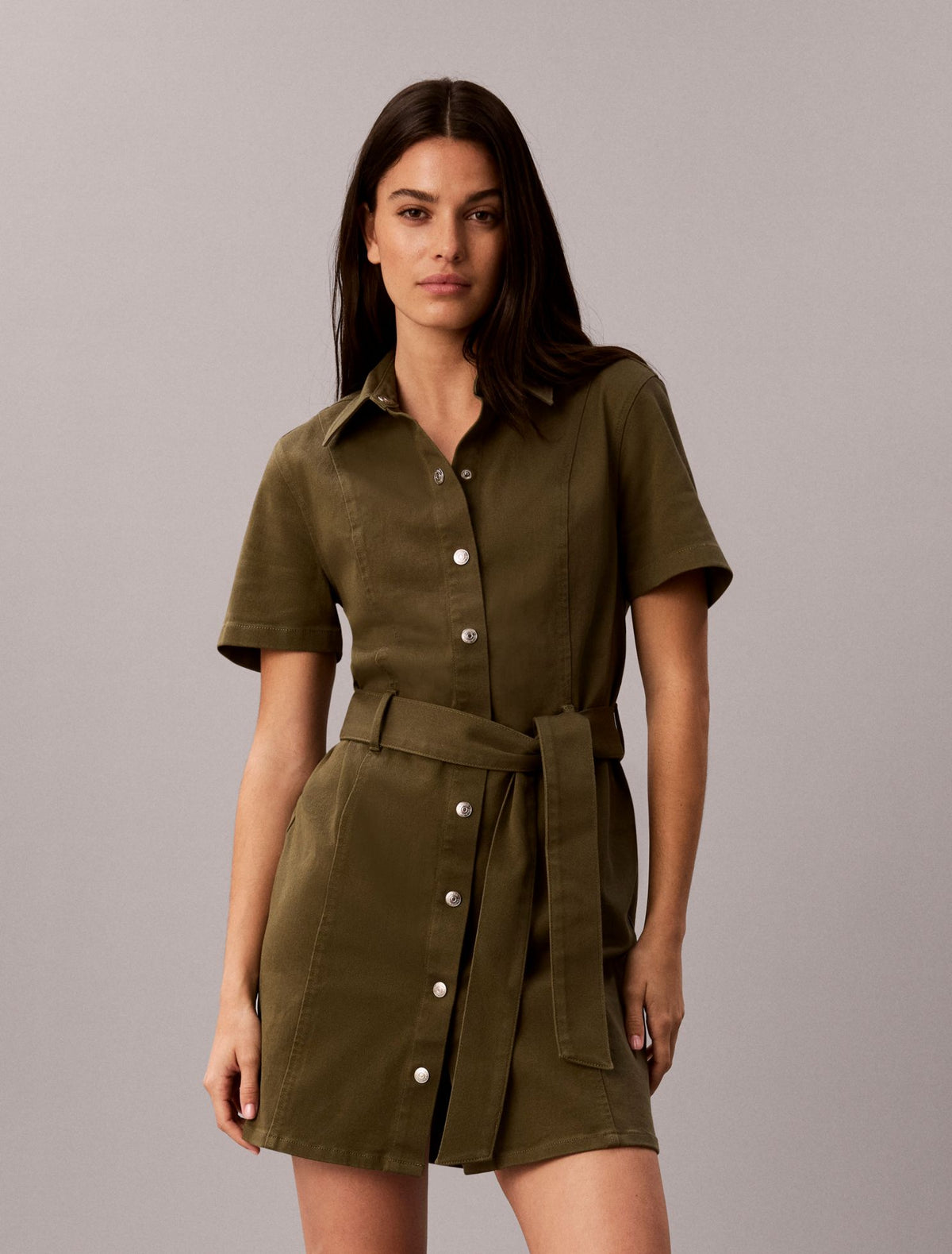 Stretch Twill Belted Dress - Calvin Klein Women