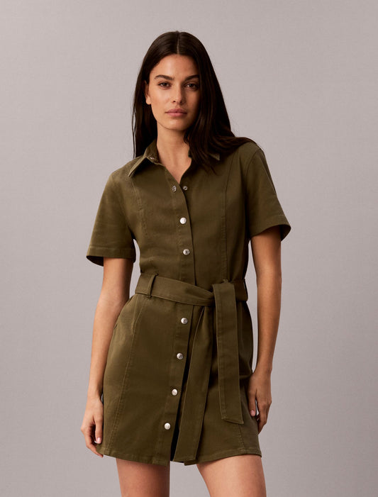 Stretch Twill Belted Dress - Calvin Klein Women