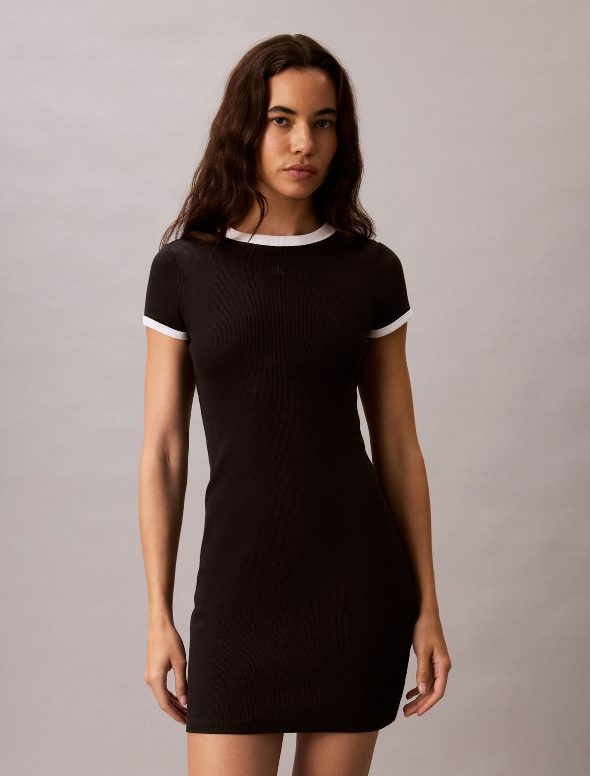 Cotton Contour Rib Monogram Mini Dress - Calvin Klein Women