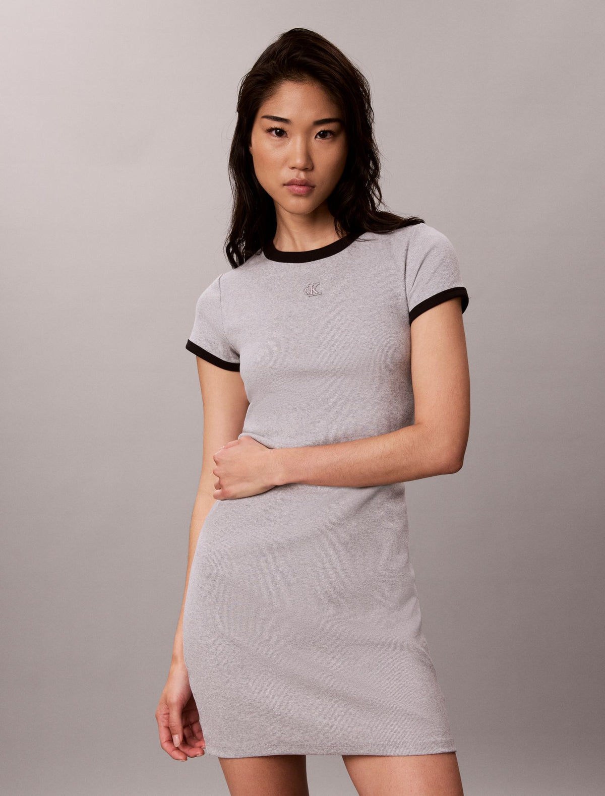 Cotton Contour Rib Monogram Mini Dress - Calvin Klein Women
