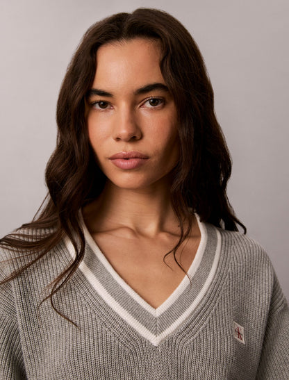 Woven Monologo Tunic V-Neck Dress - Calvin Klein Women