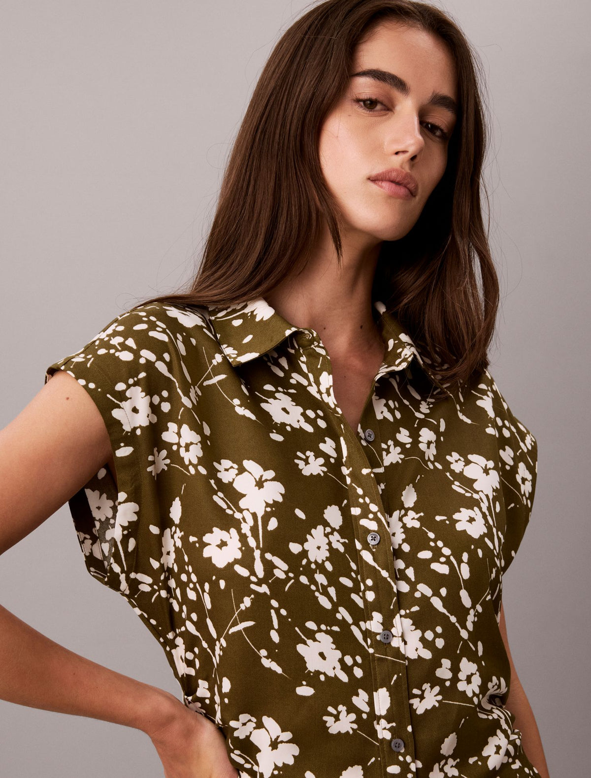 Printed Lyocell Pleated Shirt Dress - Calvin Klein Women