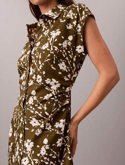 Printed Lyocell Pleated Shirt Dress - Calvin Klein Women