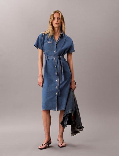 Denim Belted Shirt Dress - Calvin Klein Women