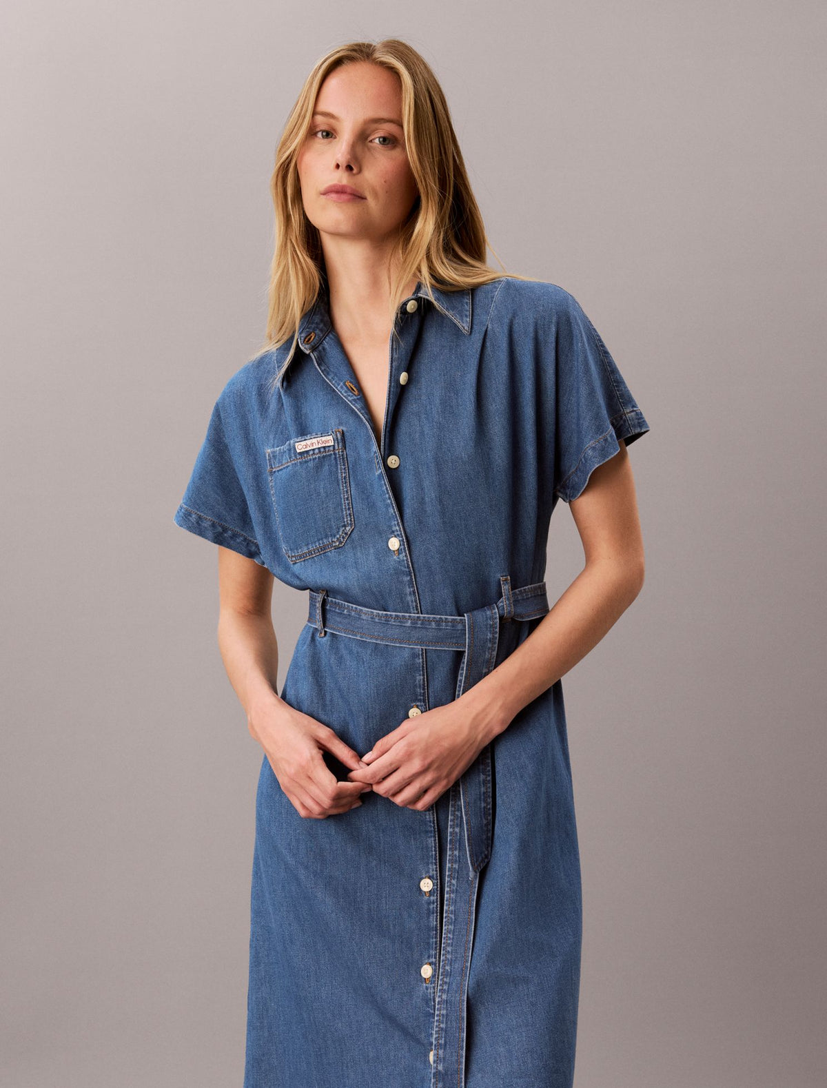 Denim Belted Shirt Dress - Calvin Klein Women
