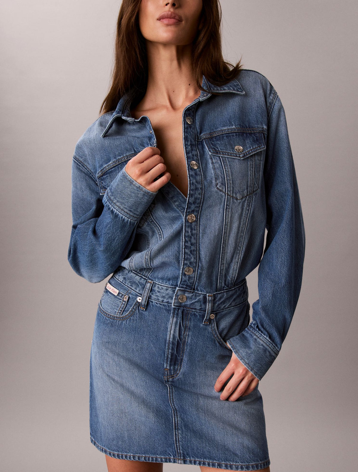 Denim Mini Trucker Dress - Calvin Klein Women