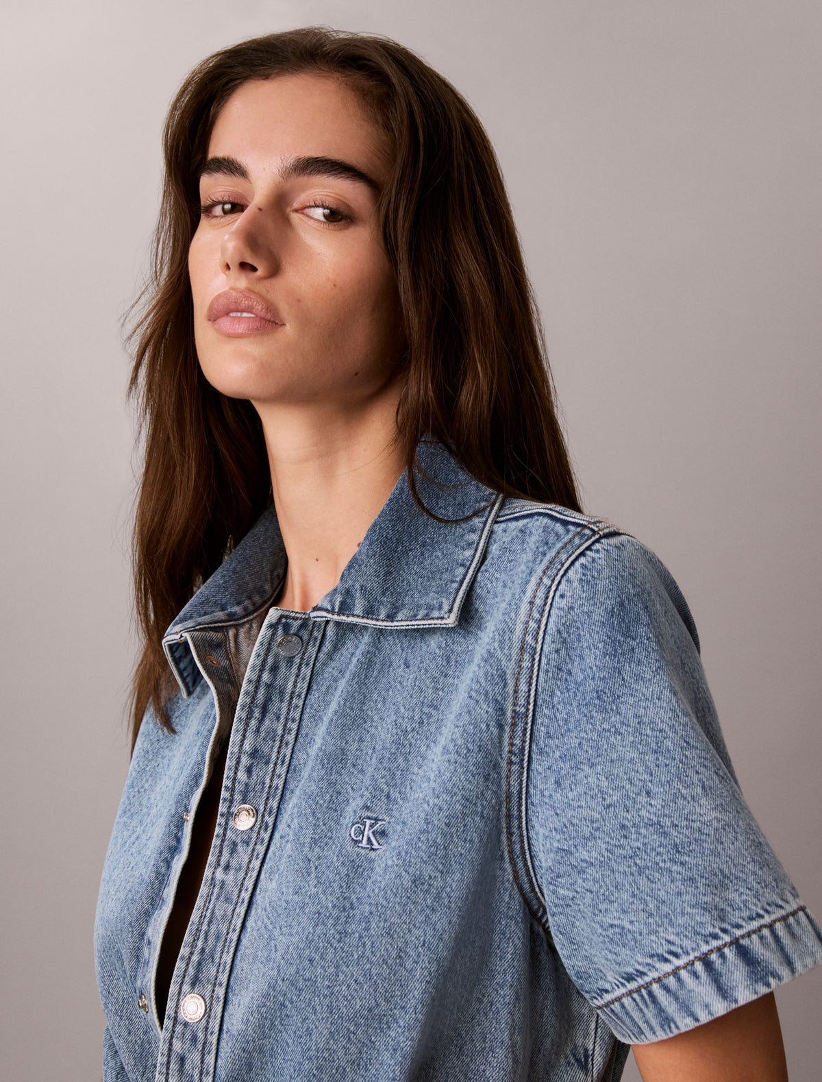Denim Trucker Short Sleeve Mini Dress - Calvin Klein Women
