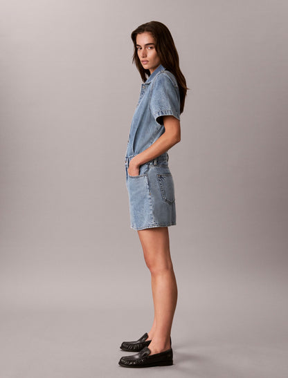 Denim Trucker Short Sleeve Mini Dress - Calvin Klein Women