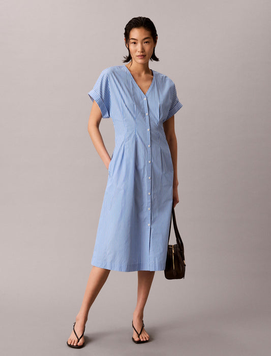 Cotton Poplin Stripe Midi Dress - Calvin Klein Women