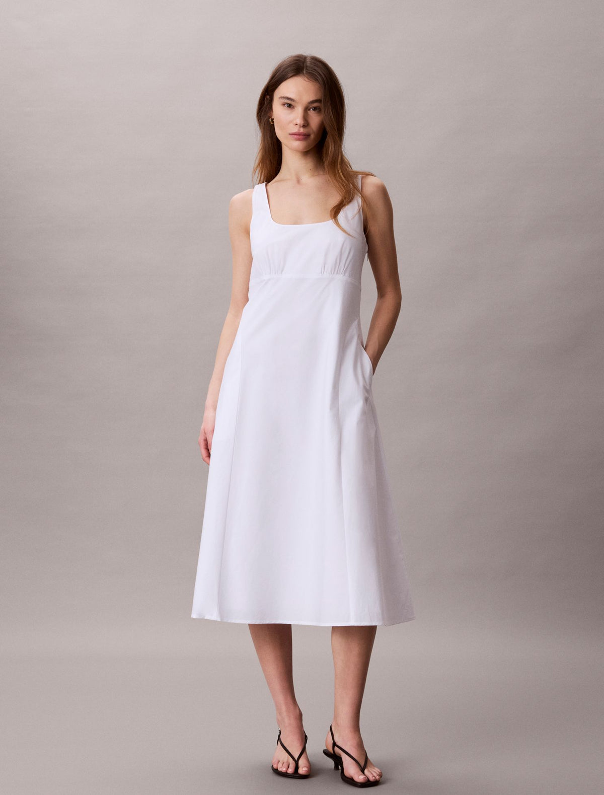 Cotton Poplin Sleeveless Midi Dress - Calvin Klein Women