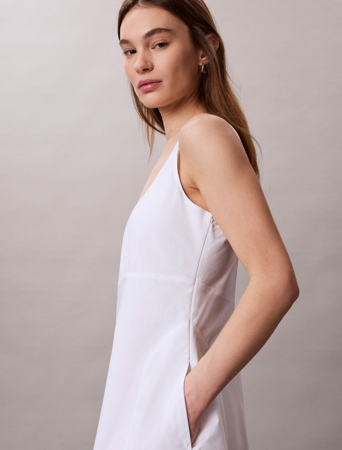 Cotton Poplin Sleeveless Midi Dress - Calvin Klein Women