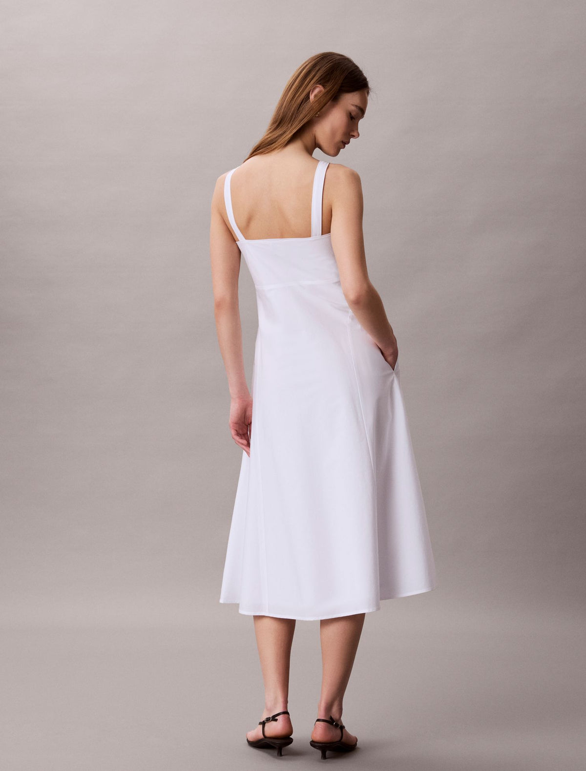 Cotton Poplin Sleeveless Midi Dress - Calvin Klein Women