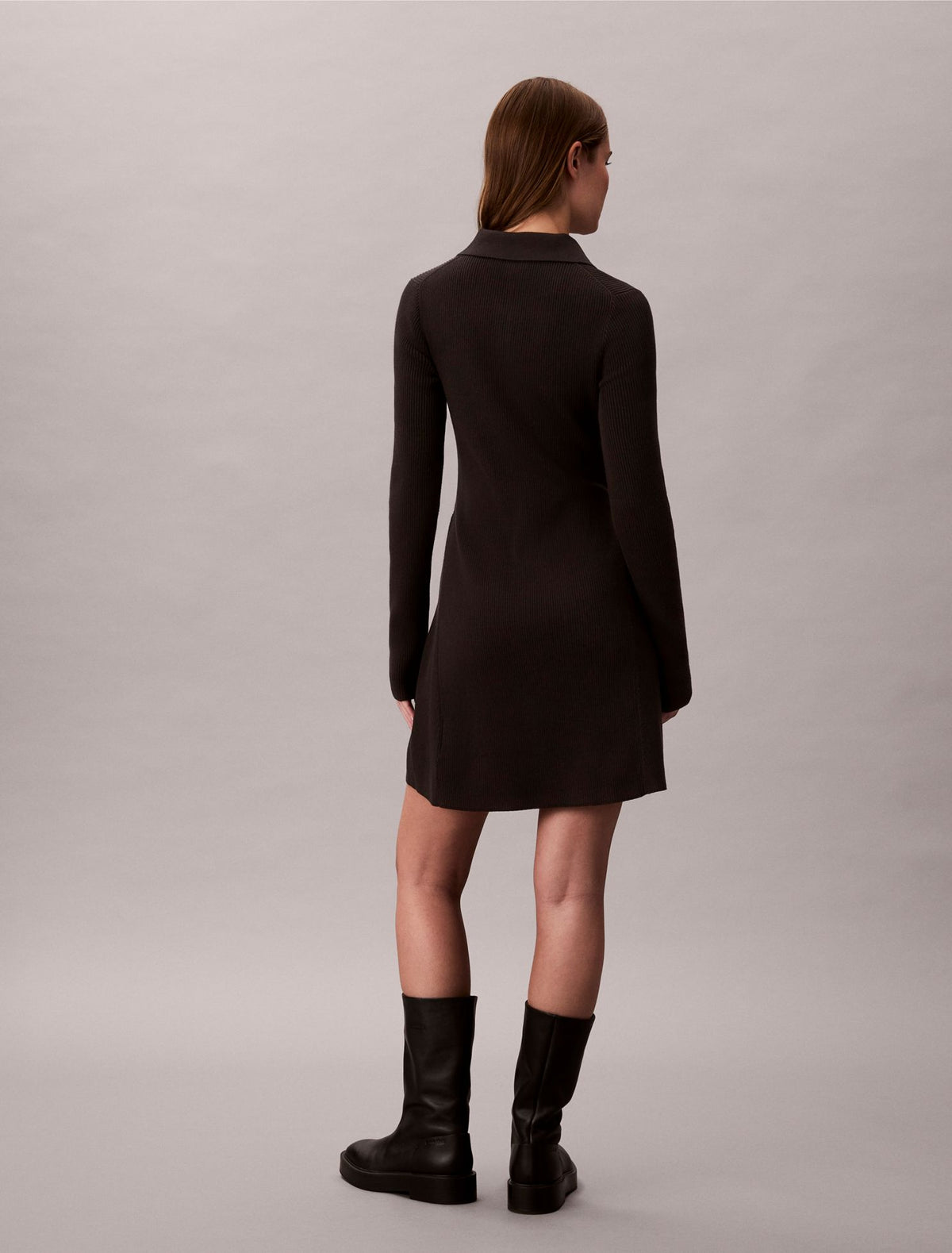 Cotton Rib V-Neck Polo Mini Dress - Calvin Klein Women