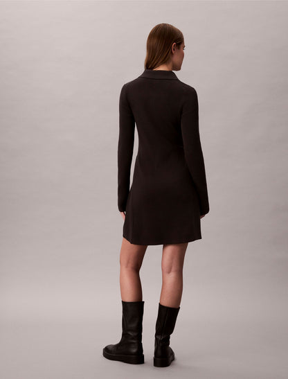 Cotton Rib V-Neck Polo Mini Dress - Calvin Klein Women