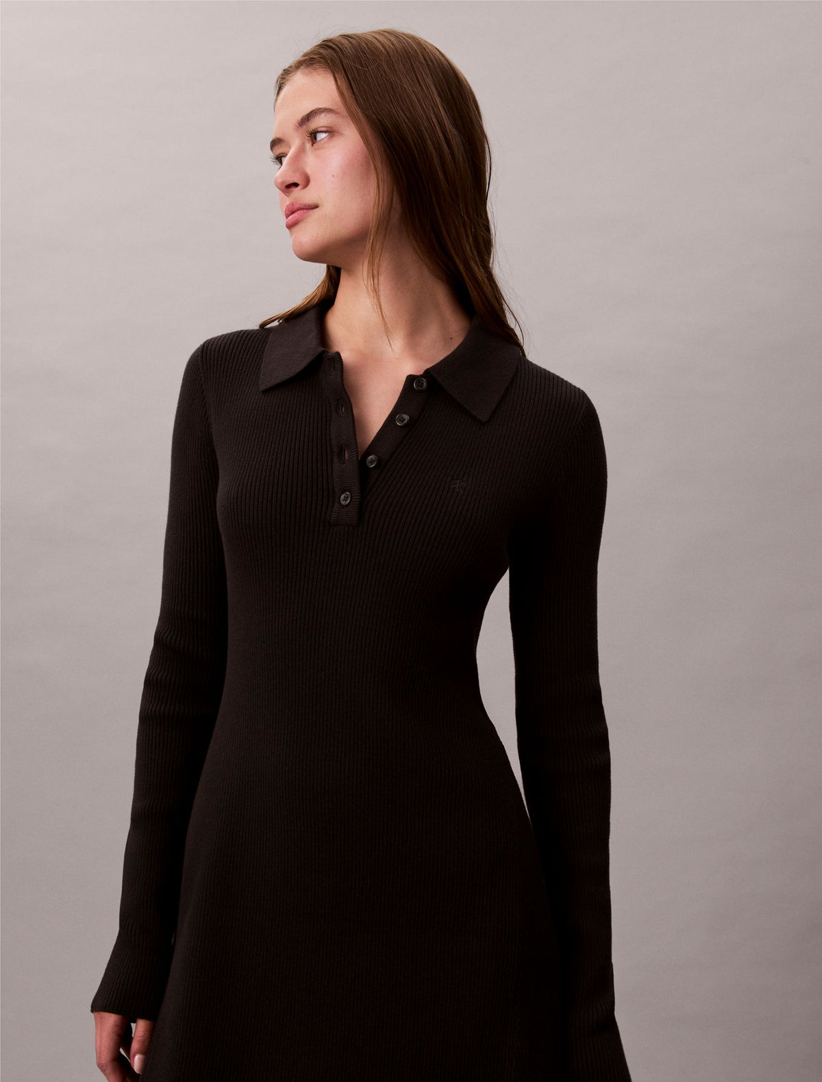 Cotton Rib V-Neck Polo Mini Dress - Calvin Klein Women