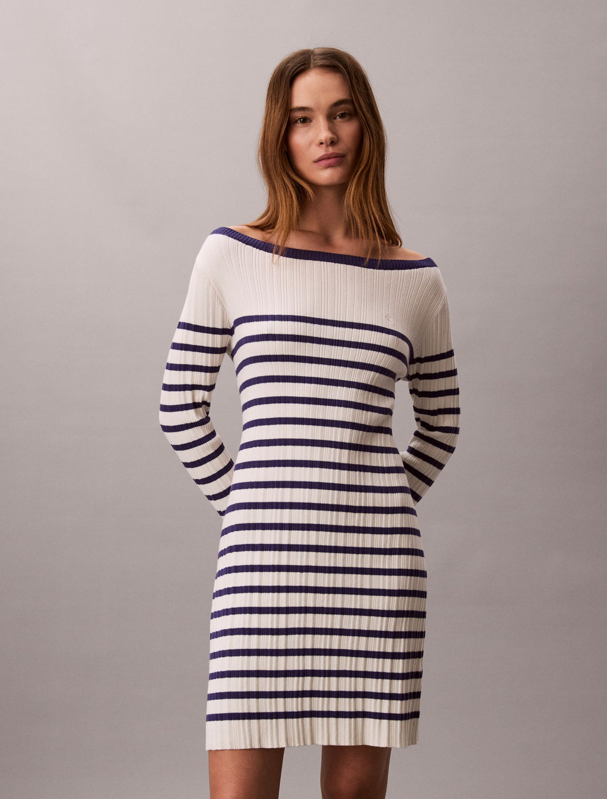 Stripe Long Sleeve Rib Mini Dress - Calvin Klein Women