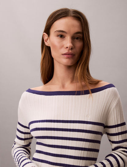 Stripe Long Sleeve Rib Mini Dress - Calvin Klein Women