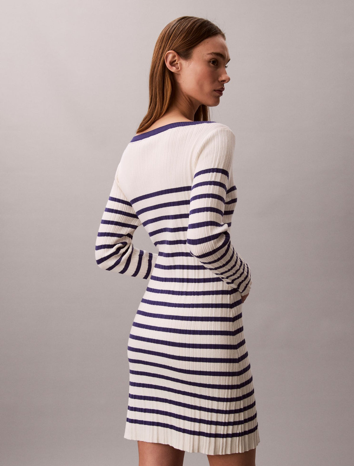 Stripe Long Sleeve Rib Mini Dress - Calvin Klein Women