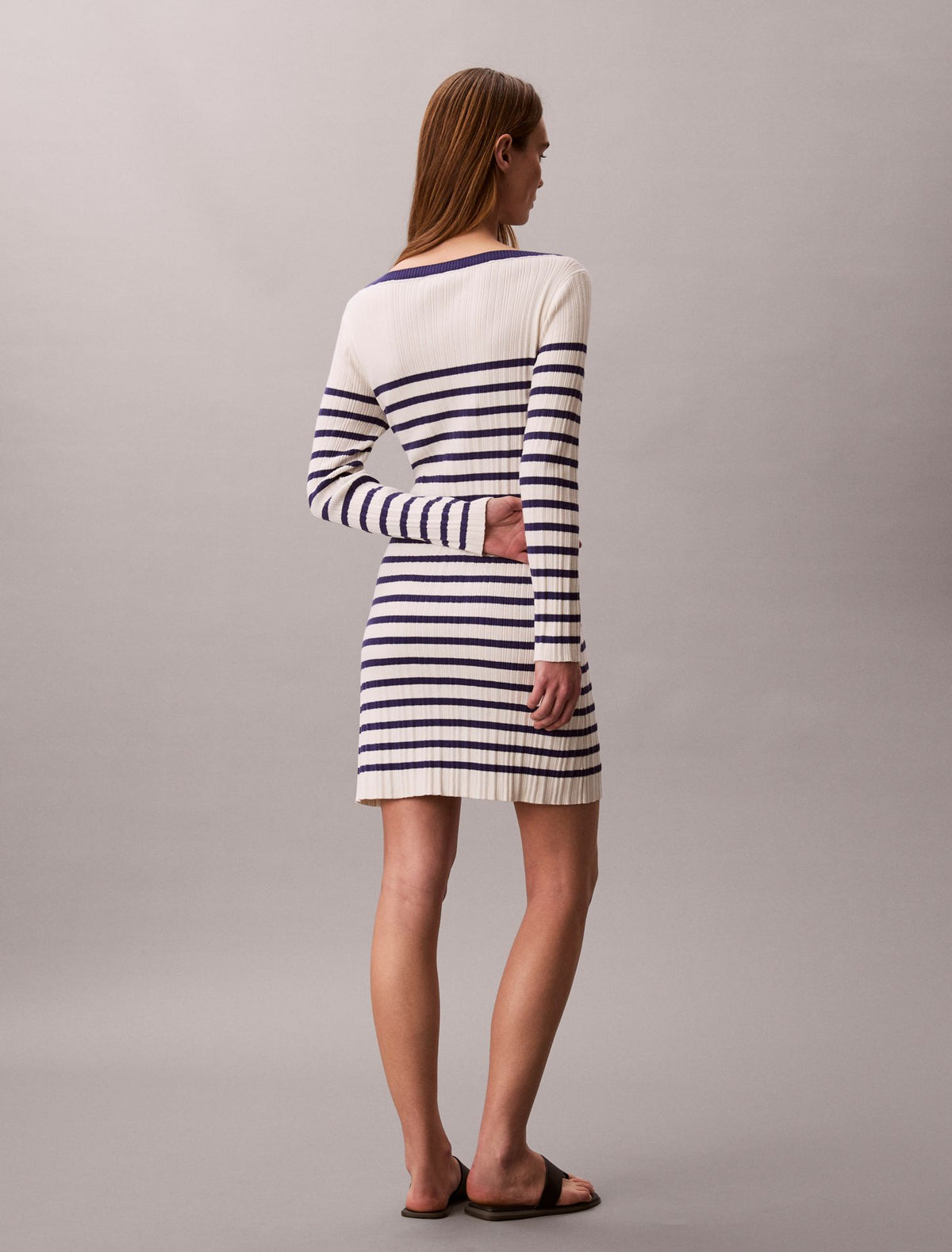 Stripe Long Sleeve Rib Mini Dress - Calvin Klein Women