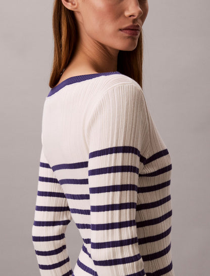 Stripe Long Sleeve Rib Mini Dress - Calvin Klein Women