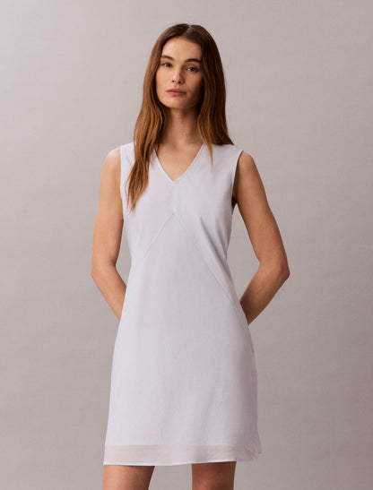 Cotton Blend V-Neck Mini Dress - Calvin Klein Women