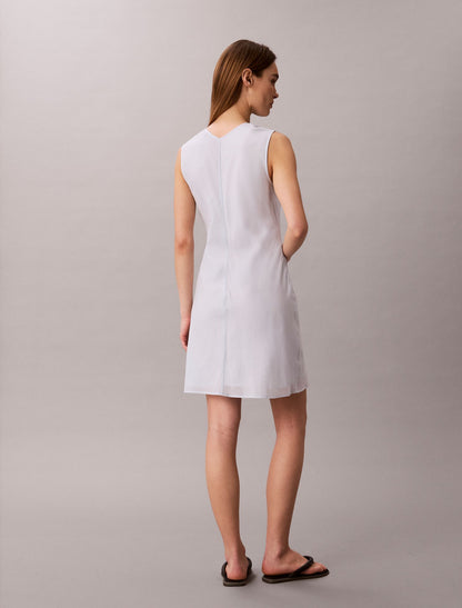 Cotton Blend V-Neck Mini Dress - Calvin Klein Women
