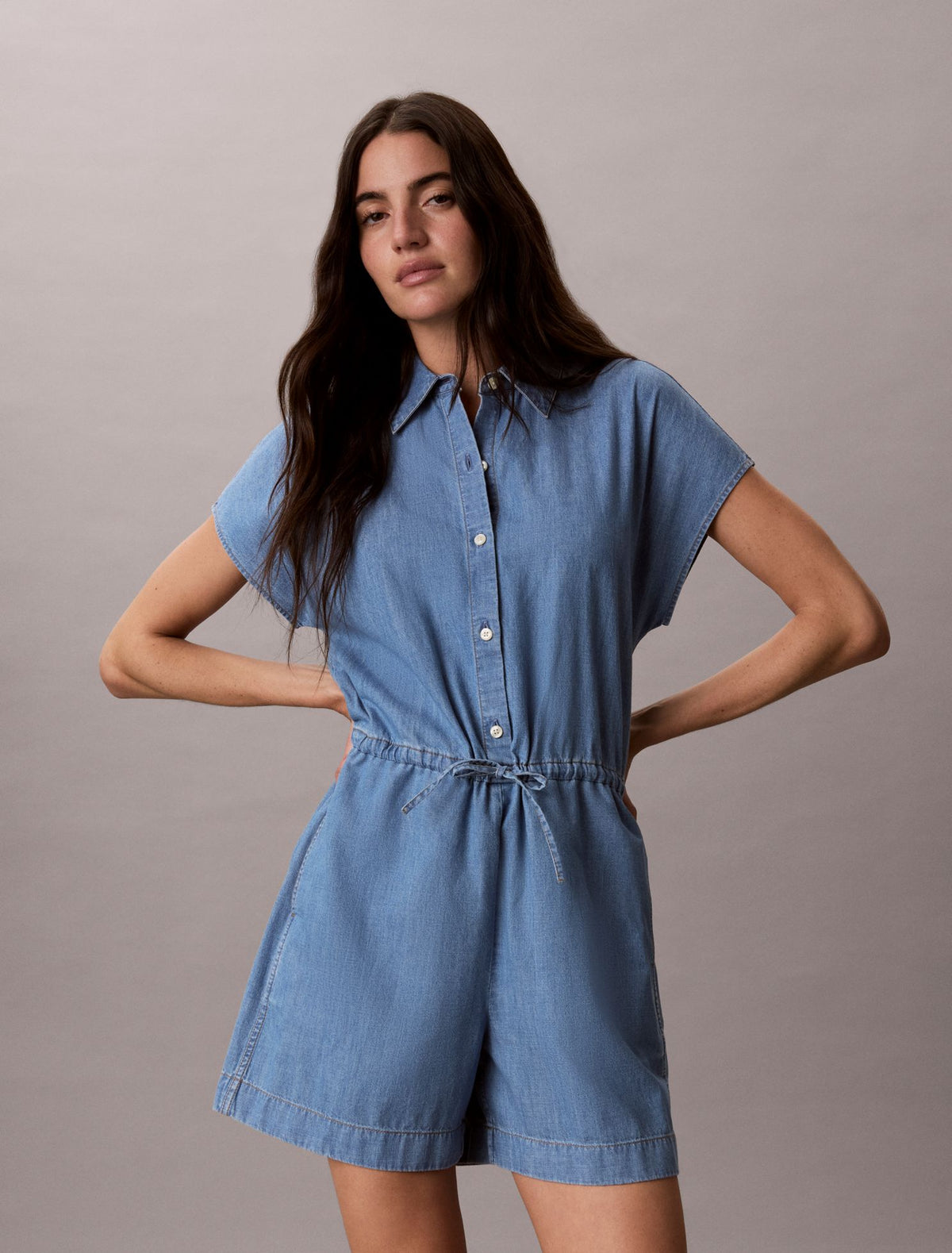 Washed Chambray Romper - Calvin Klein Women