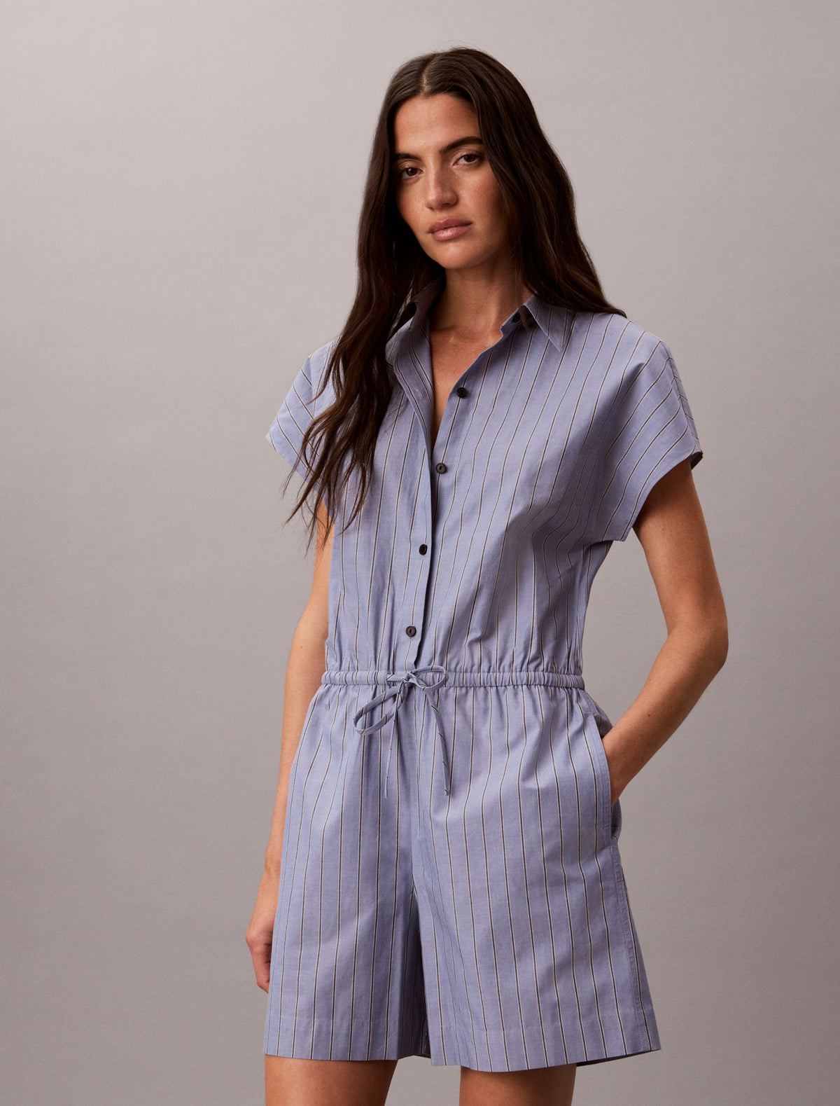 Yarn-Dyed Poplin Cotton Romper - Calvin Klein Women