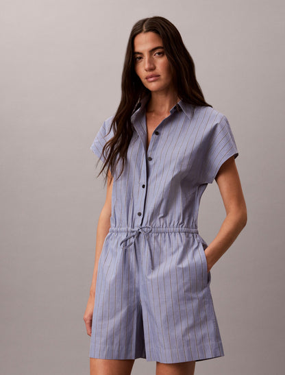 Yarn-Dyed Poplin Cotton Romper - Calvin Klein Women