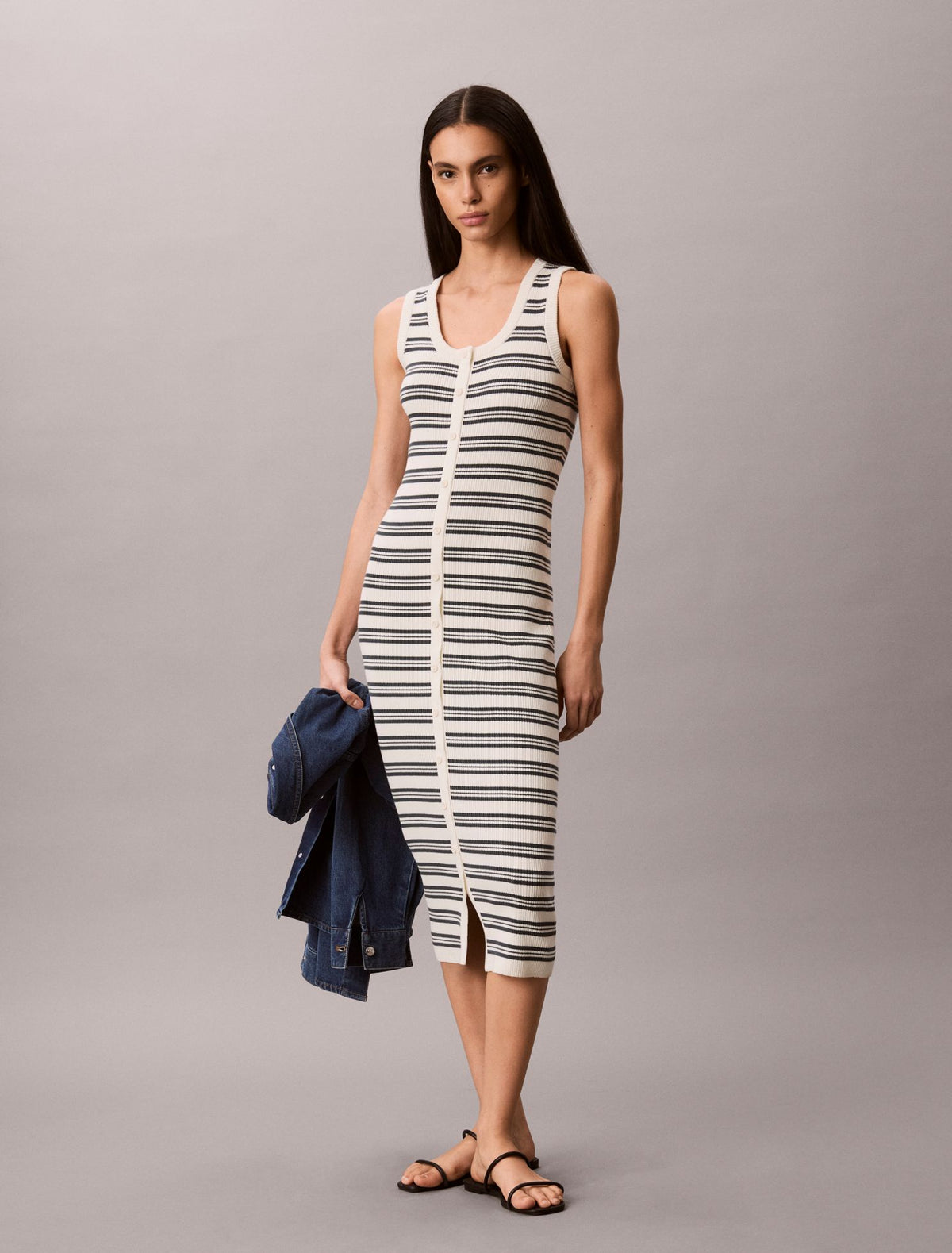 Smooth Cotton Stripe Midi Dress - Calvin Klein Women