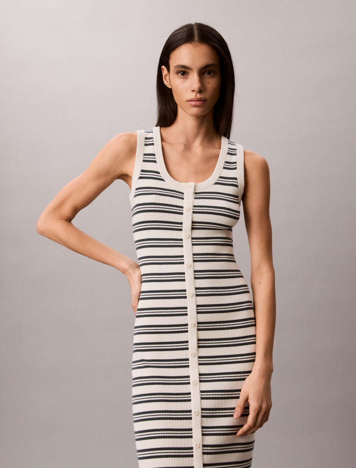Smooth Cotton Stripe Midi Dress - Calvin Klein Women