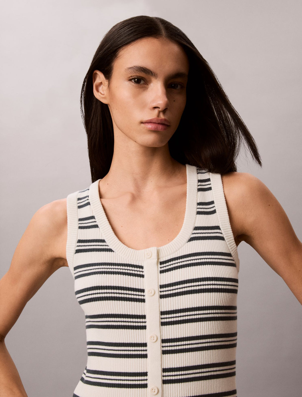 Smooth Cotton Stripe Midi Dress - Calvin Klein Women
