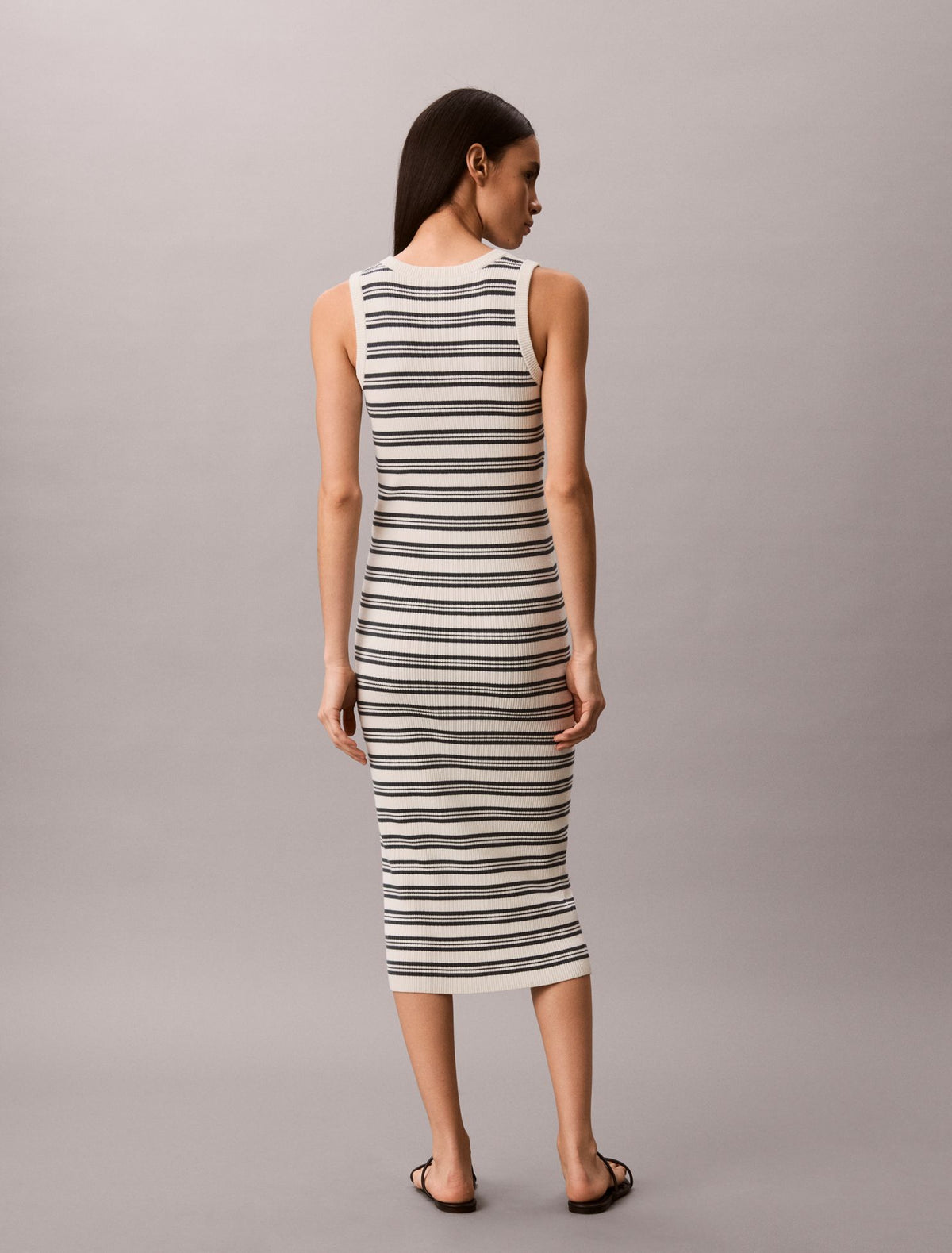 Smooth Cotton Stripe Midi Dress - Calvin Klein Women