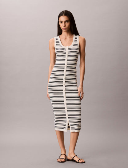 Smooth Cotton Stripe Midi Dress - Calvin Klein Women