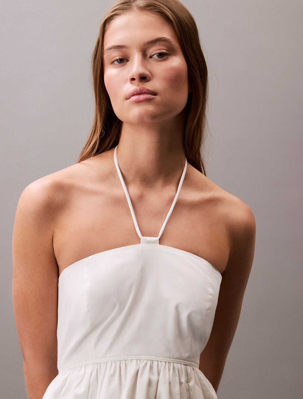 Cotton Twill Halter Midi Dress - Calvin Klein Women
