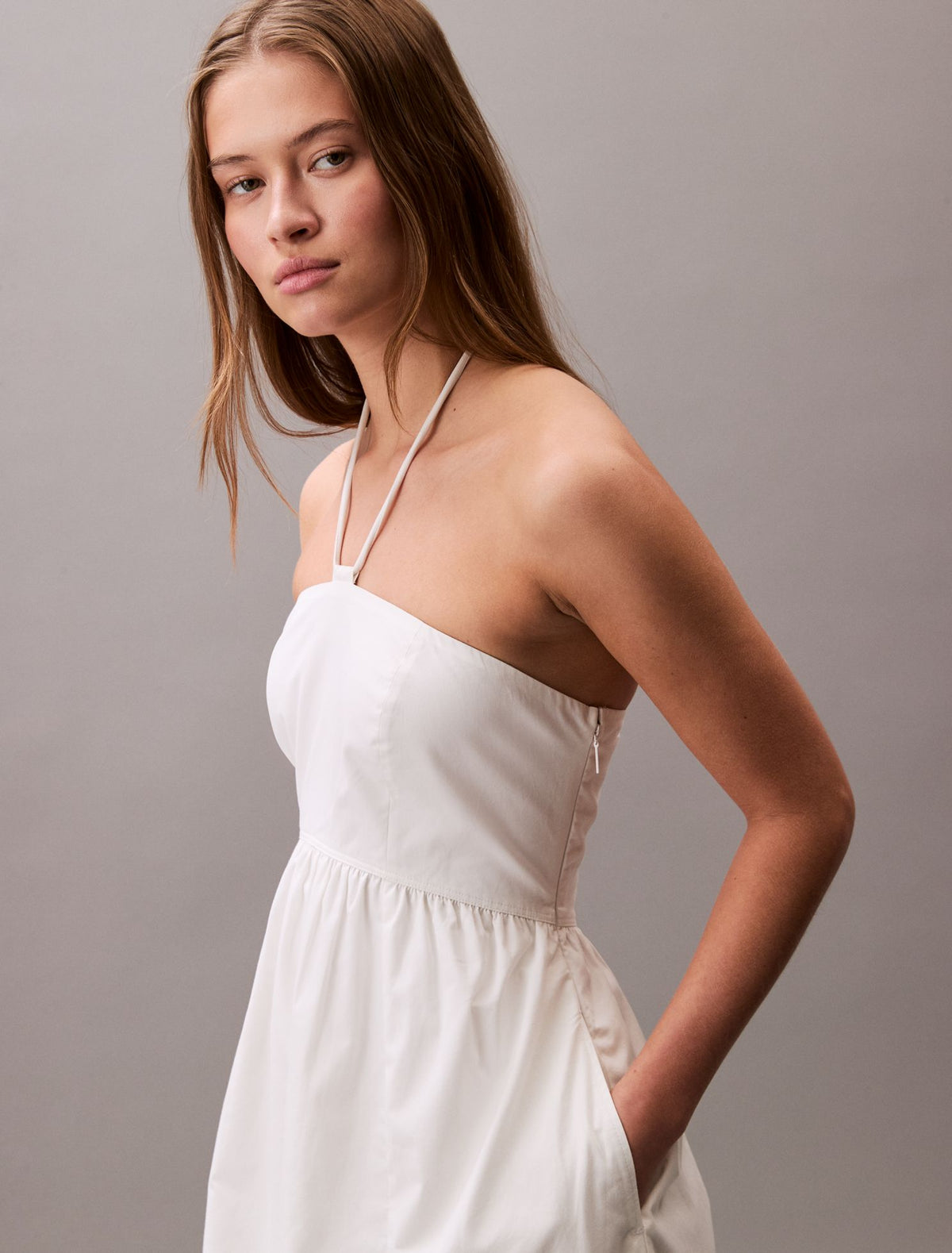 Cotton Twill Halter Midi Dress - Calvin Klein Women