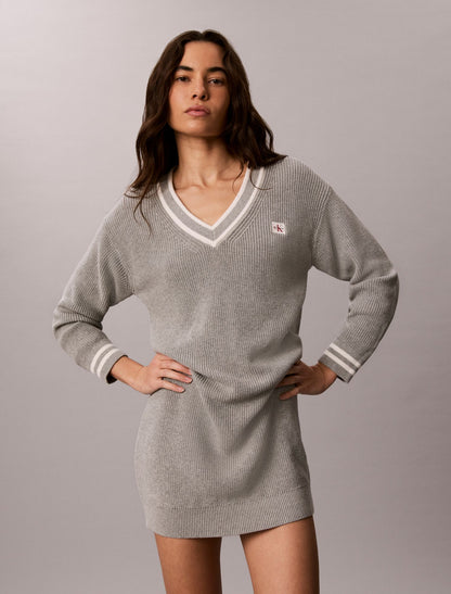 Woven Monologo Tunic V-Neck Dress - Calvin Klein Women