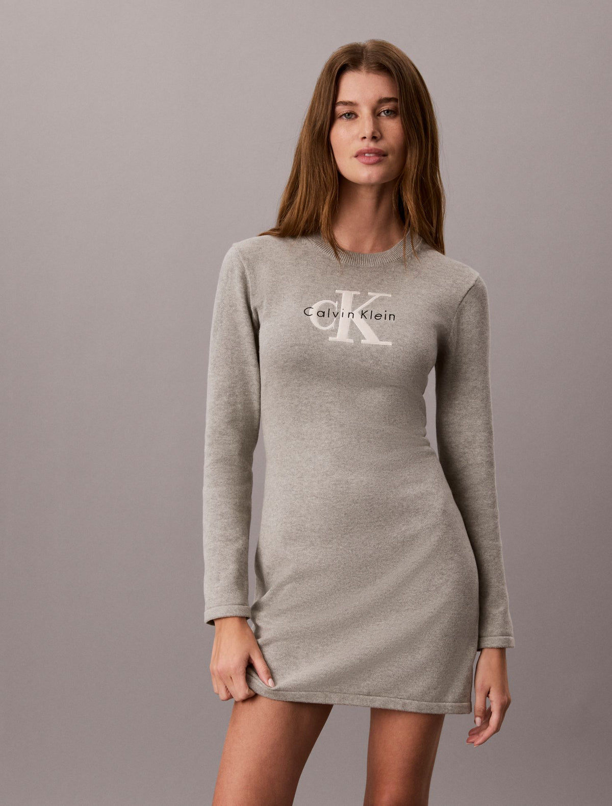 Monogram Logo Long Sleeve Mini Dress - Calvin Klein Women