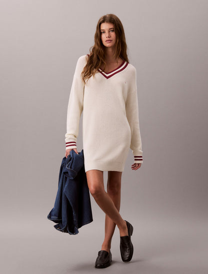 Woven Monologo Tunic V-Neck Dress - Calvin Klein Women
