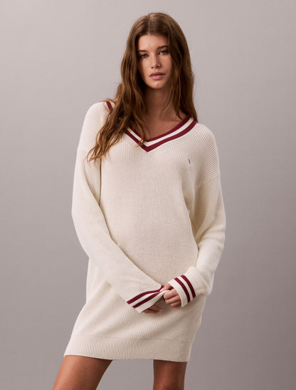 Woven Monologo Tunic V-Neck Dress - Calvin Klein Women