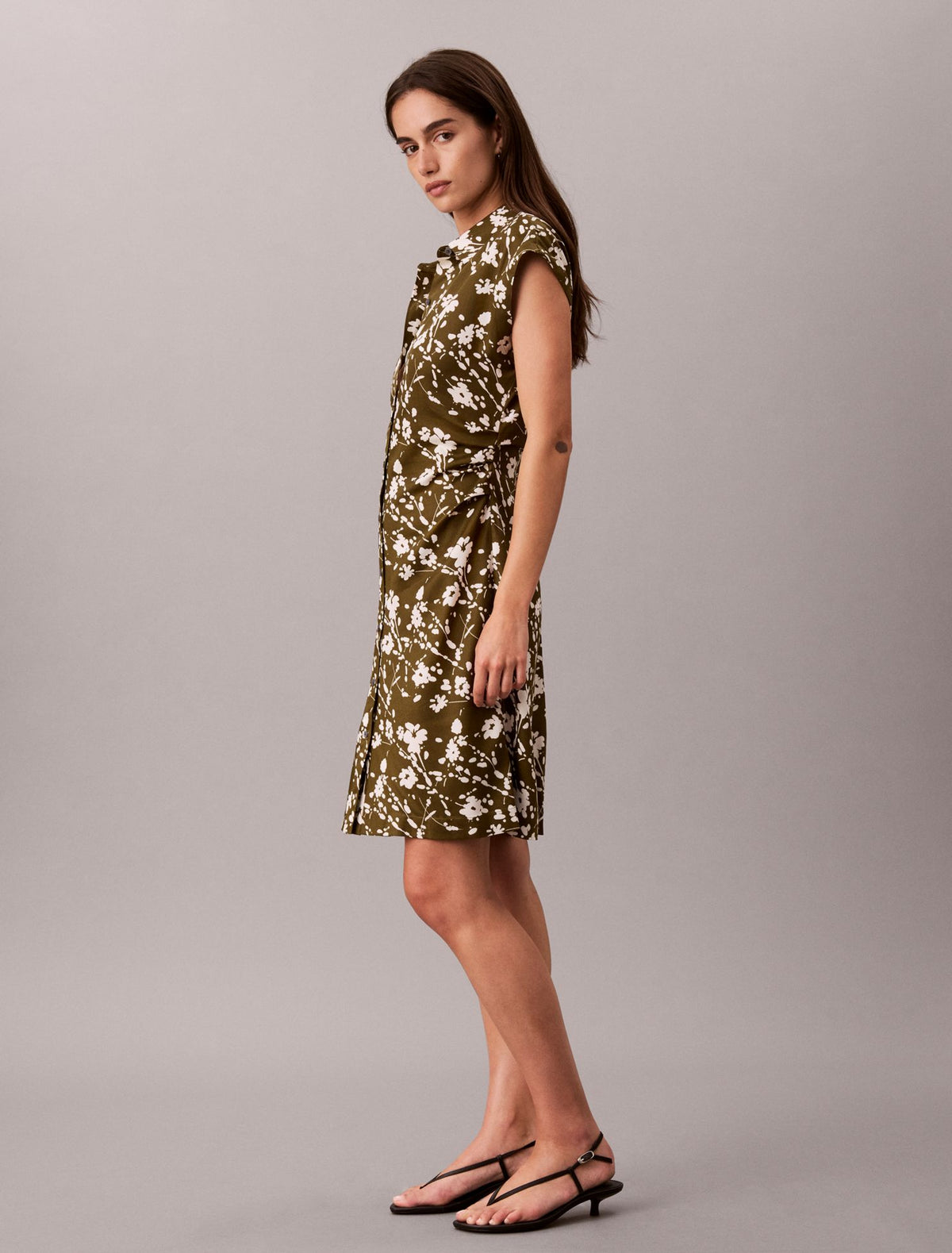 Printed Lyocell Pleated Shirt Dress - Calvin Klein Women