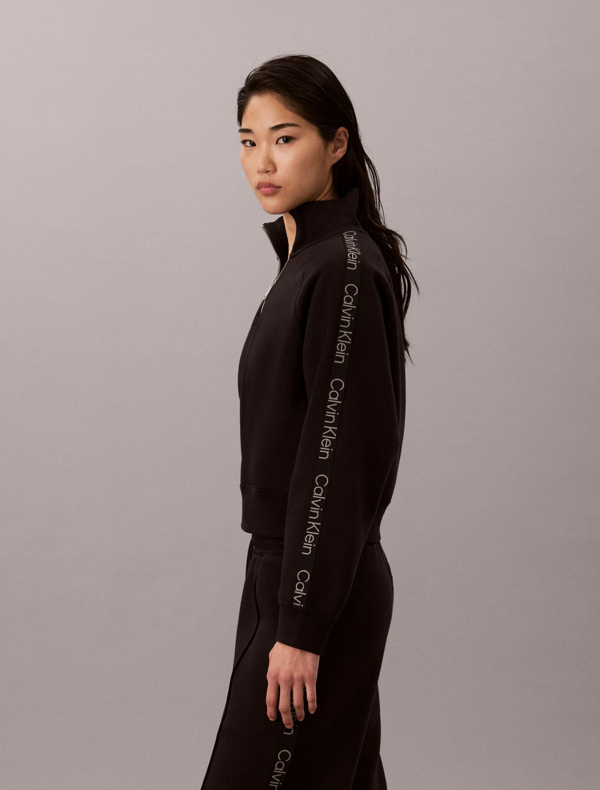 Logo Tape Fleece 1/4 Zip Sweatshirt - Calvin Klein Women