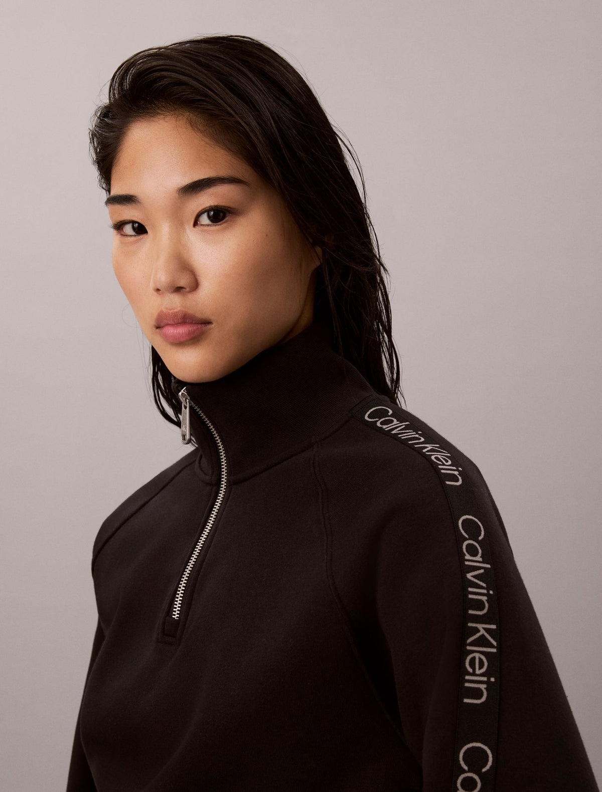 Logo Tape Fleece 1/4 Zip Sweatshirt - Calvin Klein Women