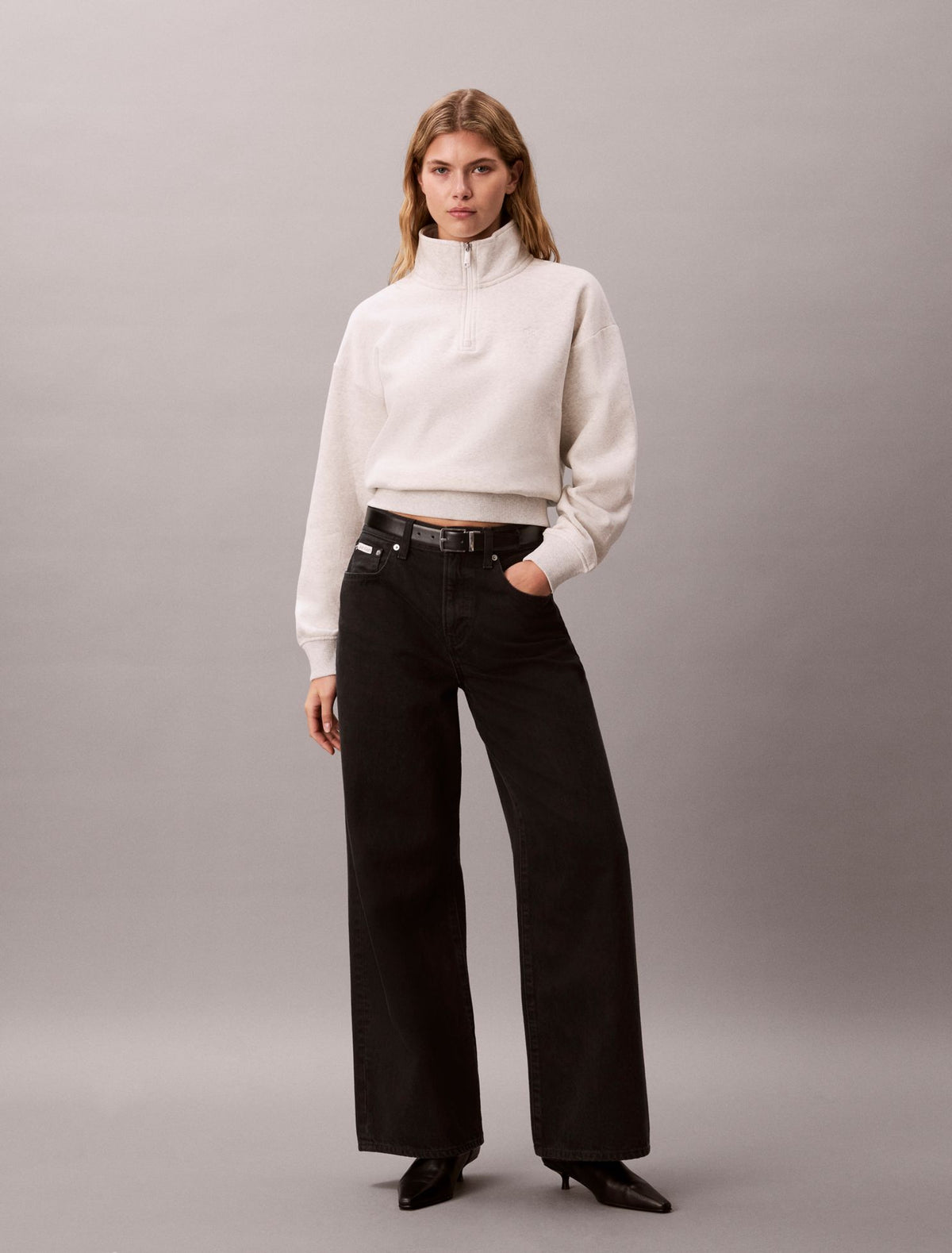 Monogram Fleece 1/4 Zip Sweatshirt - Calvin Klein Women